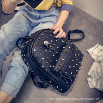 Korean Style Fashion Women Backpack Skull Pattern Leather Backpack